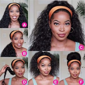 Headband Wig Human Hair Water Wave Headband Wigs Brazilian Virgin Hair Wet and Wavy Headband Wig Curly Human Hair Wigs for Black Women None Lace Front - Image 8