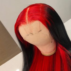Ombre Lace Front Wig Demon Red & Black Two Tones Long Straight 13x4 Human Hair Lace Wig Colored Human Hair Wigs For Women 150% - Image 4