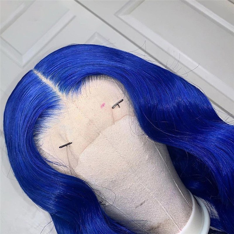 150% Density Transparent Lace Wigs Body Wave Colored Human Hair Wigs Peruvian Remy 4x4 Closure Wig Blue Ombre Lace Front Wig - Image 4
