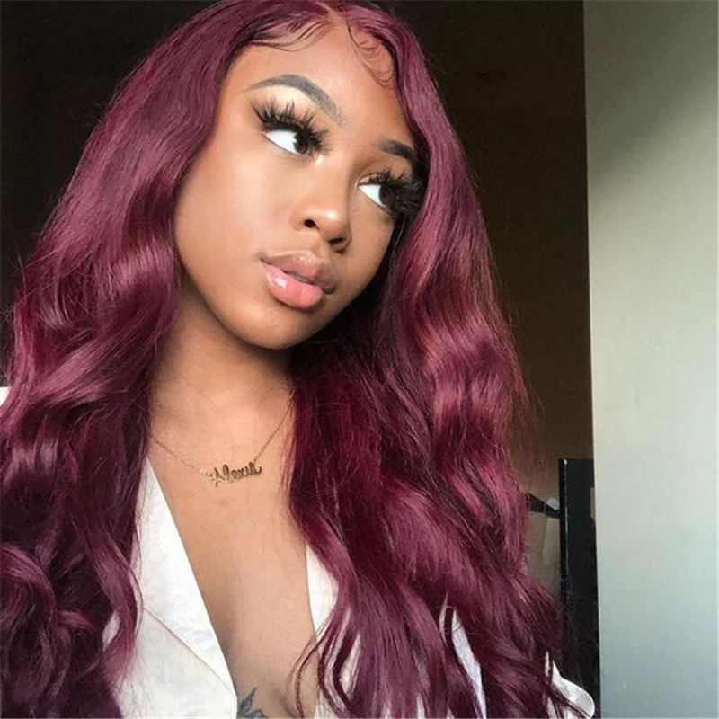Peruvian Hair Fashion Burgundy Color Body Wave Lace Front Wigs - Image 2