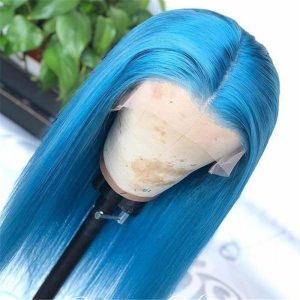 Peruvian Hair Blue Color Straight Style Lace Front Wig