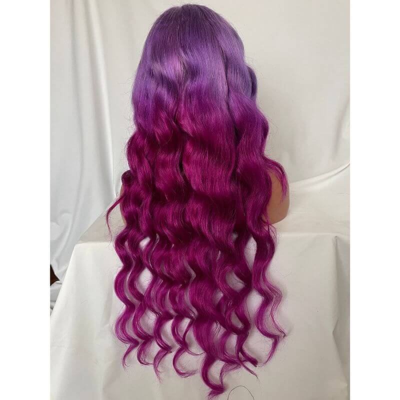 Ombre Purple and Purple Red Glueless Colored Human Hair Wigs For Women Brazilian Body Wave Lace Front Wig Bleached Knots 150% Density - Image 6