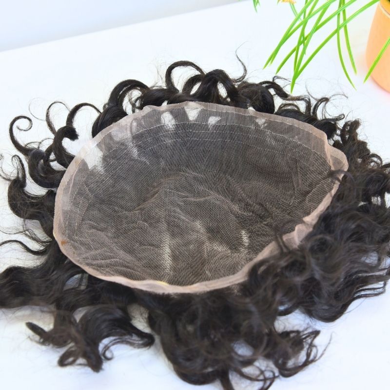 ?Swiss Full Lace Men’s Toupee European Human Hair Replacement System for Men Hairpiece ?Loose Curly #1B Black Color 10x8 inch ? - Image 8