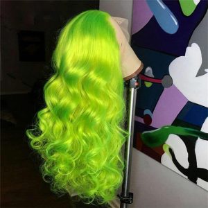 Transparent Lace Green Wig Body Wave Brazilian Hair Wigs For Women Ombre Closure Wig Green Glueless Lace Front Human Hair Wigs