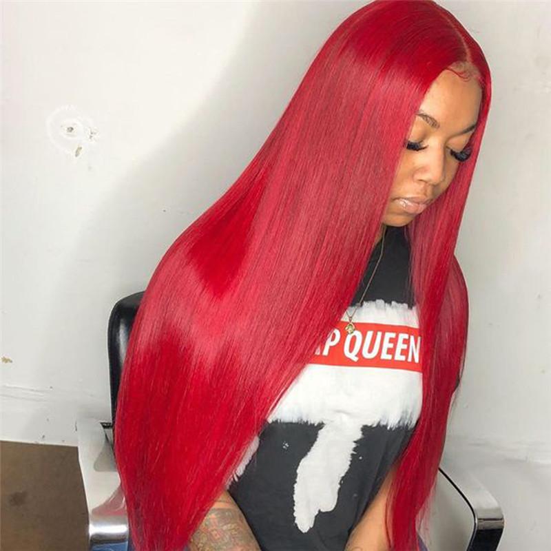 Straight Red Lace Front Human Hair Wigs 99J Brazilian Remy Red Colored Wigs For Women Red Lace Front Wig Bleached Knots 150% - Image 4