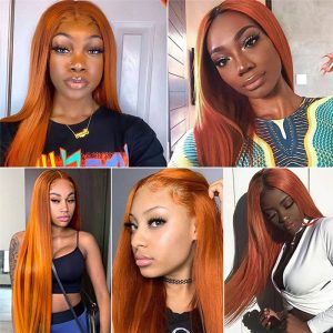 Straight Transparent Lace Wigs 150% Density Orange Ombre Human Hair Wigs For Women Brazilian Remy Hair Orange Lace Front Wig - Image 3
