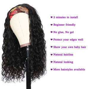 Alternative view of Headband Wig Human Hair Water Wave Headband Wigs Brazilian Virgin Hair Wet and Wavy Headband Wig Curly Human Hair Wigs for Black Women None Lace Front
