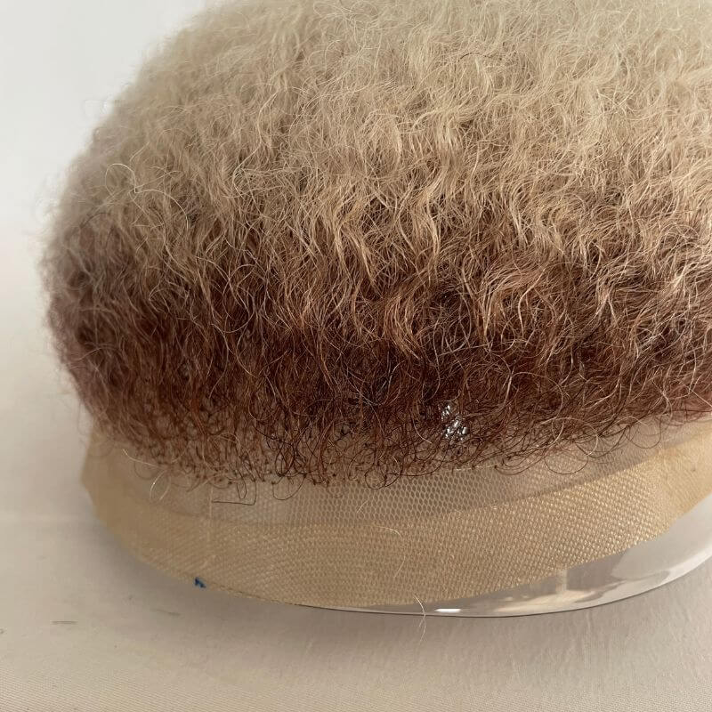 Men Toupee Human Hair Afro Curly Ombre #60 White Color Toupee for Men 8x10 inch Afro Curl Toupee for Black Men Full French Lace Hair System 360 Weave Men Toupee Hair System - Image 18