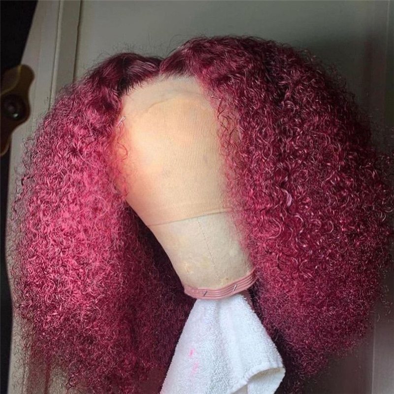 99J Human Hair Wigs For Women Red Kinky Curly Wig Brazilian Remy Hair Bob Wig Burgundy Lace Front Wigs Pre Plucked - Image 4