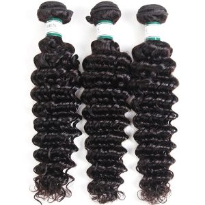 Alternative view of Brazilian Deep Wave  3 Bundles with Closure 8A Unprocessed Deep Curly Human Hair Extensions with Three Part Lace Closur Remy Hair