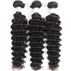 Alternative view of Brazilian Deep Wave  3 Bundles with Closure 8A Unprocessed Deep Curly Human Hair Extensions with Three Part Lace Closur Remy Hair