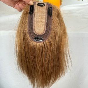 Light Brown 7x13cm Silk Base Human Hair Topper With Clips In Silk Top 100%  Cambodian Human  HairToupee for Women Hairpiece 8# - Image 6