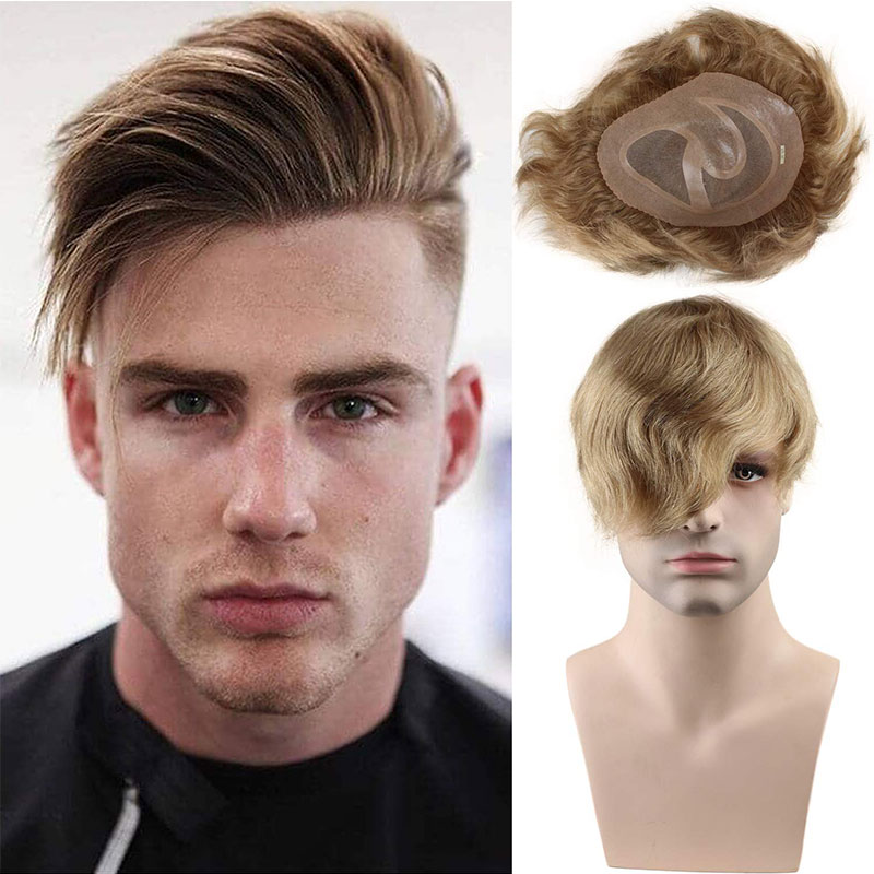 Toupee for men Hair pieces 100% European Virgin Human Hair Replacement System For Men 10"x8" Human Hair Toupee Men Hair Piece #18 Light Brown Color - Image 7