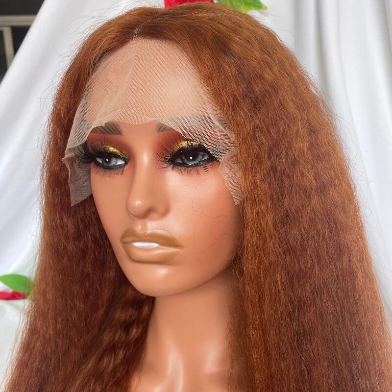 Reddish Brown Colored Italian Yaki Straight Brazilian Human Hair 13X4 Lace Front Wig Pre Plucked 100% Human Hair Wigs For Women - Image 3