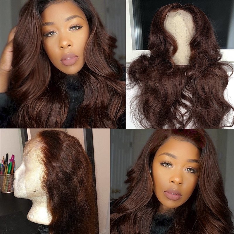 Body Wave #2 Dark Brown Highlights Lace Front Wig Brazilian Remy Human Hair Wigs For Black Women Glueless Brown Wig Pre Plucked - Image 2