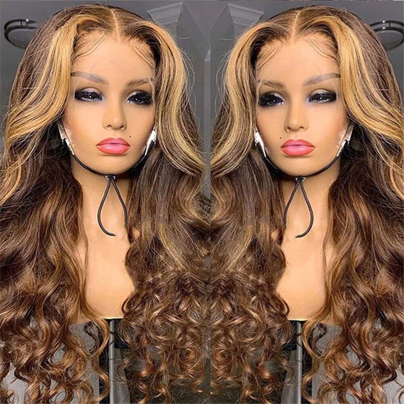 4/27 Honey Blonde Highlight Body Wave Ombre Hd Lace Front Human Hair Wigs Free Part 30 Inch - Image 2