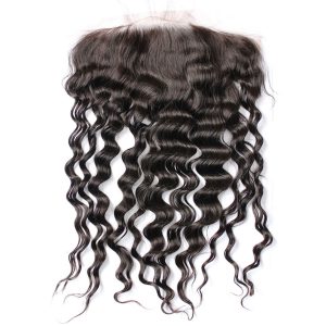 Alternative view of Brazilian Remy Hair Loose Deep Wave Natural Color Closure Swiss Lace 13x6 Pre Plucked Hair Line Lace Frontal