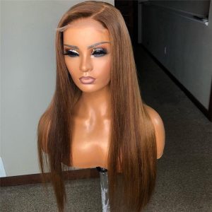 Straight #4 Brown Lace Front Human Hair Wigs For Women 150% Density Brazilian Remy Brown Wig Glueless Closure Wig Pre Plucked - Image 3