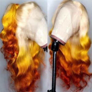 150% Body Wave Yellow Omber Highlight Wig Brazilian 13x4 Lace Front Wig Honey Blonde Human Hair Wigs Part Lace Wigs For Women