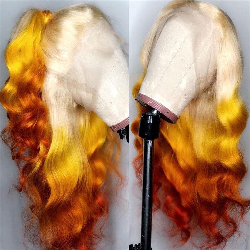 150% Body Wave Yellow Omber Highlight Wig Brazilian 13x4 Lace Front Wig Honey Blonde Human Hair Wigs Part Lace Wigs For Women