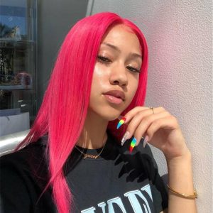 Peruvian Hair Lace Front Styled Wig Pink Color Straight Style