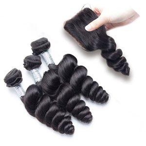 Unprocessed Loose Wave Brazilian Remy Hair 4x4 Lace Closure With Human Hair Bundles 3Pcs Brazilian Loose Wave With Closure - Image 4