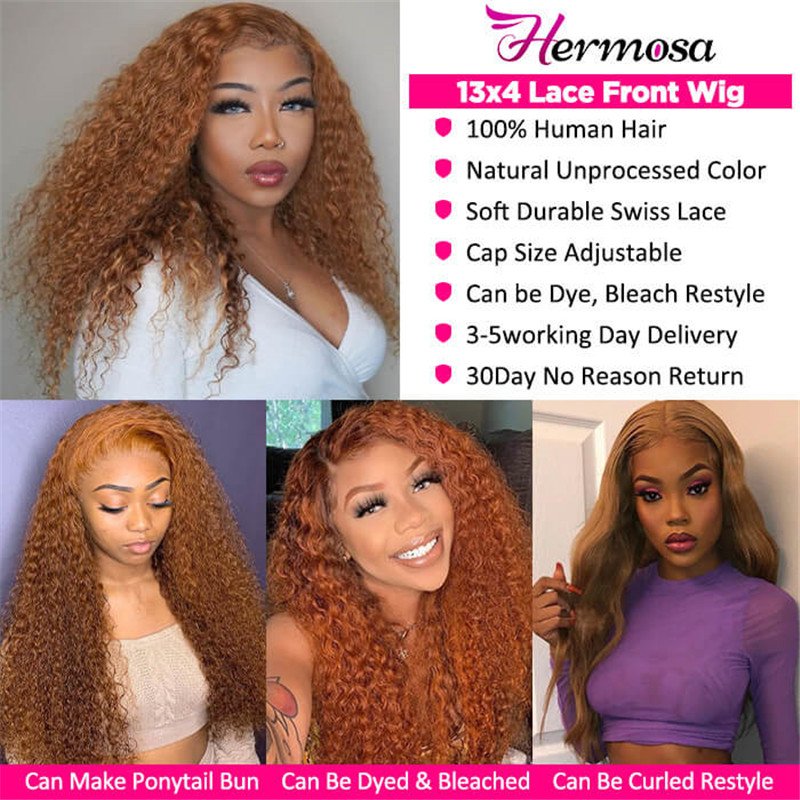 #27 Colored Curly Human Hair Wig Cap Pre-Plucked 13*4 Hd Lace Front Wigs For Black Women - Image 6