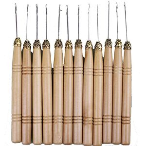 12pcs/lot Wooden Handle Latch Hook for Wig Ventilating Crochet Needles