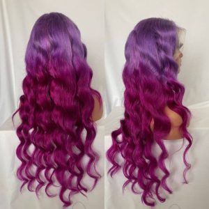 Ombre Purple and Purple Red Glueless Colored Human Hair Wigs For Women Brazilian Body Wave Lace Front Wig Bleached Knots 150% Density - Image 7