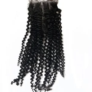 Alternative view of Transparent HD Swiss Thinner lace Kinky Curly Lace Top Closure Natural Baby Hair Bleached Knots Brazilian Human Hair Lace Size 5x5