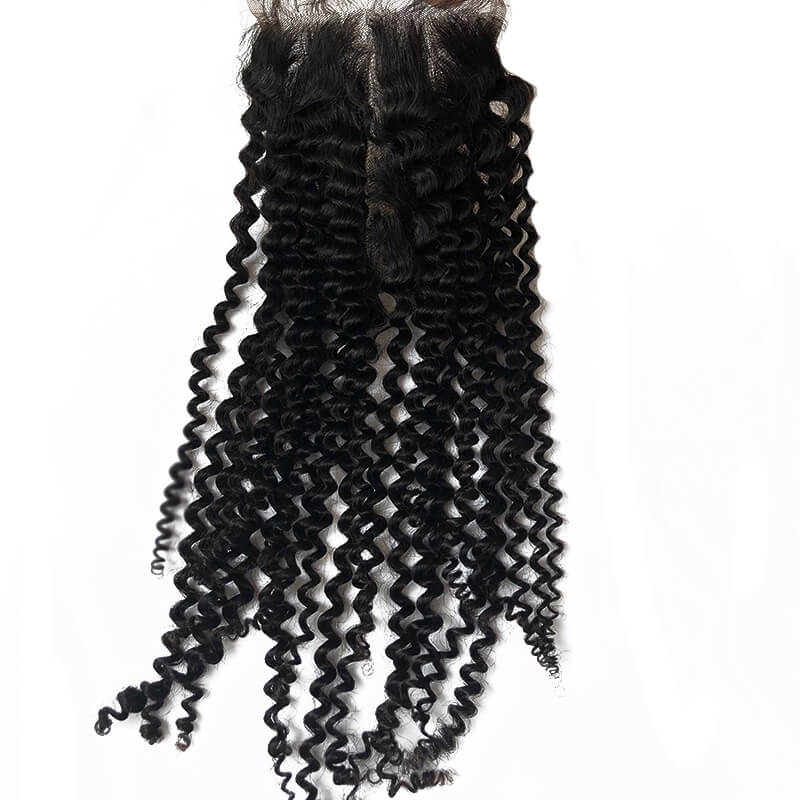 Transparent HD Swiss Thinner lace Kinky Curly Lace Top Closure Natural Baby Hair Bleached Knots Brazilian Human Hair Lace Size 5x5 - Image 2