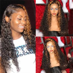 Honey Blonde Curly Human Hair Wig Ombre Highlight Colored Lace Front Human Hair Wigs For Women BOB Wig Lace Front Wig 150% - Image 3