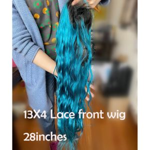 Peruvian Hair Blue Color With Dark Root Lace Front Wig - Image 7