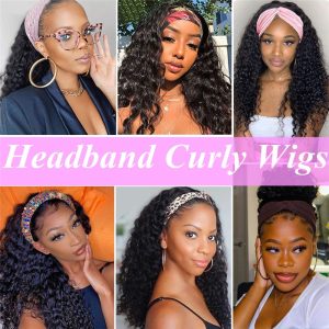 Headband Wig Deep Wave Human Hair Wigs for Black Women Glueless None Lace Front Wigs 150% Density Brazilian Human Hair Wigs Machine Made Headband Wigs - Image 5