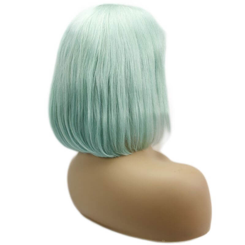 13x4 Lace Frontal Bob Wigs Peruvian Hair Mint Green Ombre Color Human Hair Lace Front Bob Wig - Image 3