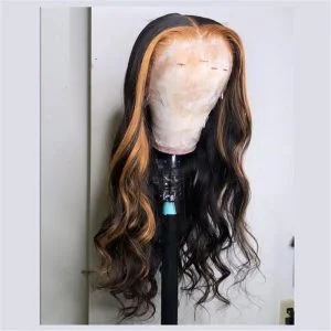 Alternative view of Brazilian Hair Lace Front Natural Wave Blond Streak Highlight Wig