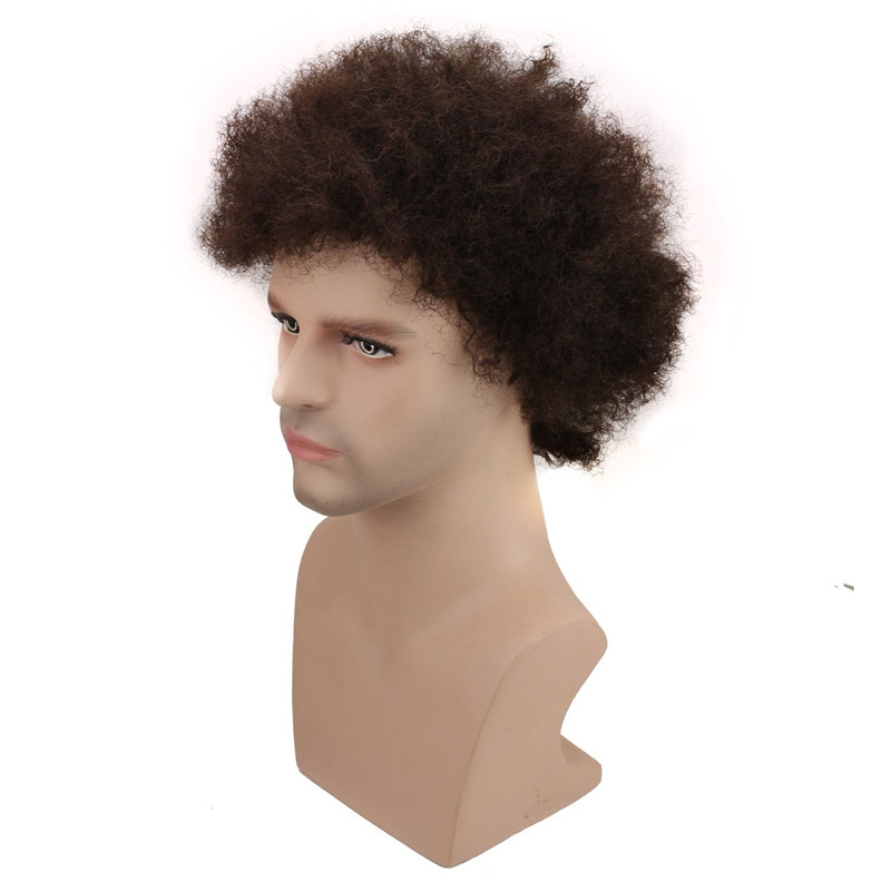 Human Hair Afro Curly Mens Toupee Hairpiece Wig Brazilian Remy Human Hair Short Kinky Curly None Lace Full Wig for Men (Nature Black) - Image 13