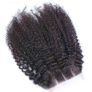 Human Hair Closures Malaysian Remy Hair Afro Kinky Curly Three Part Lace Closure 4x4inches Natural Color - Image 4