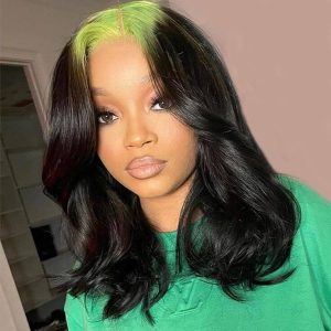 Green Roots Ombre Hightlight HD Transparent Lace Peruvian Human Hair Black And Green Ombre Lace Front Wigs Body Wave Black Wigs With Lime - Image 2