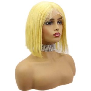 Brazilian Hair Yellow #613 Blonde Color Human Hair Lace Front Bob Wig - Image 2