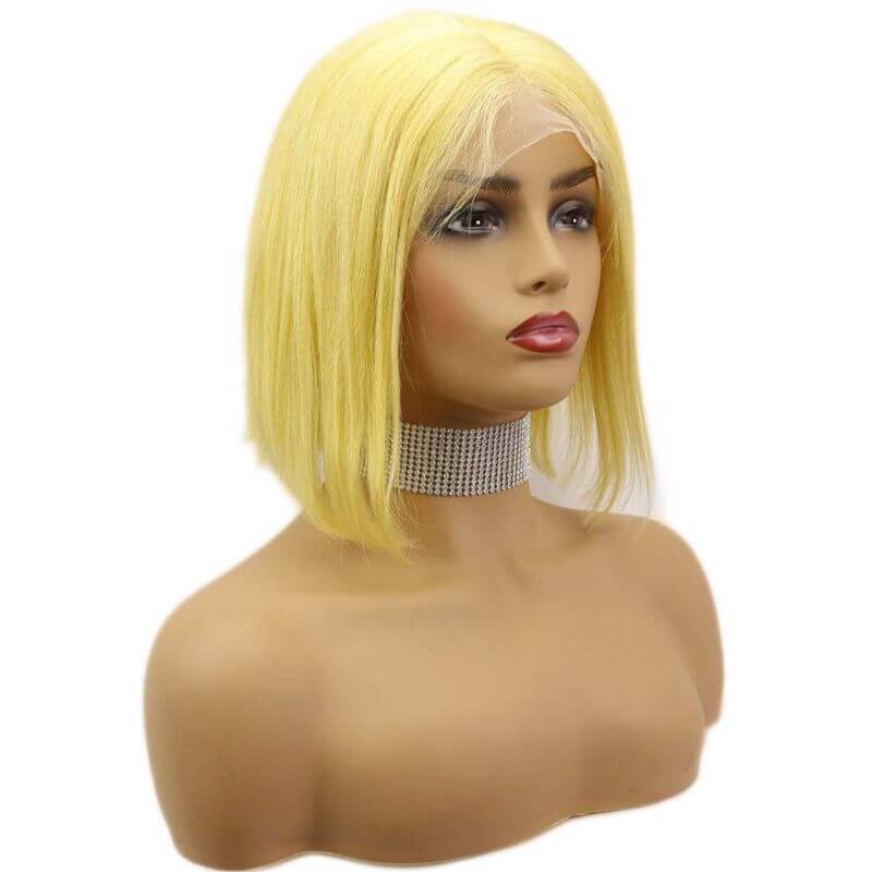 Brazilian Hair Yellow #613 Blonde Color Human Hair Lace Front Bob Wig - Image 2