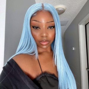 Lace Wigs Water Light Blue Human Hair Wigs For Women Peruvian Remy Lace Front Wig Glueless Straight Blue Wig Pre Plucked