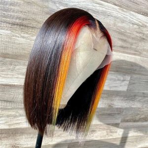 150% Bob Orange 13x4 Highlight Wig Brazilian Remy Balck Blonde Lace Front Human Hair Wigs For Women Short Bob Colored Lace Wigs - Image 2