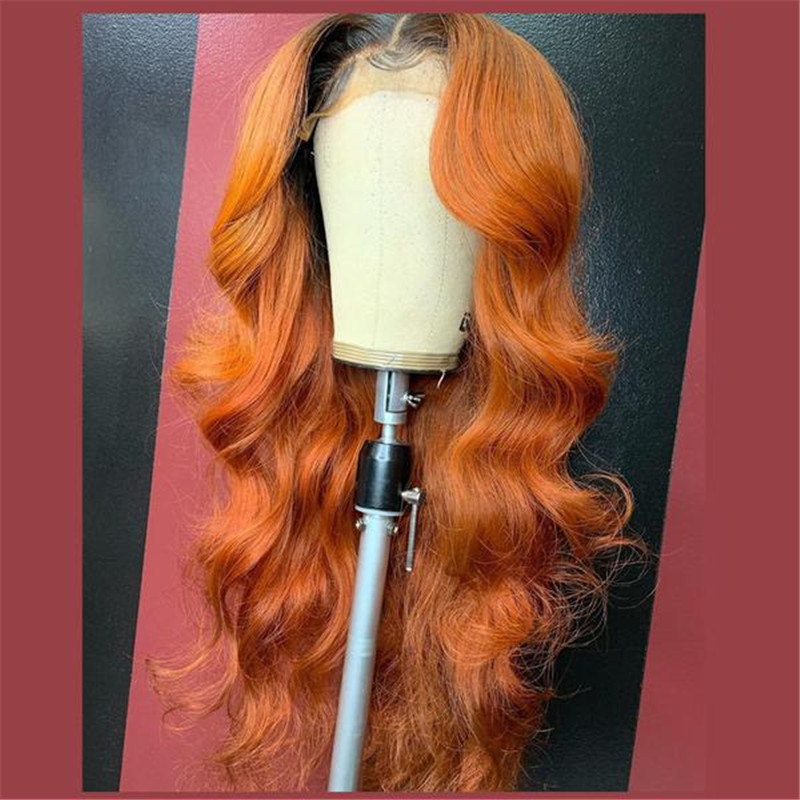 Human Hair Ginger Color With Dark Root Lace Front Wig