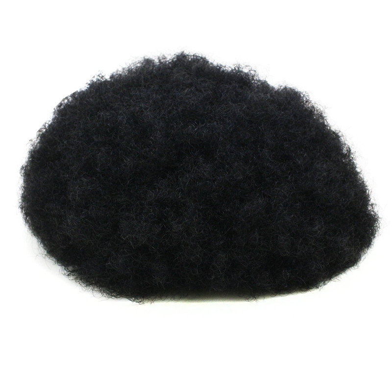 Human Hair Afro Curly Mens Toupee Hairpiece Wig Mono Base with Hard PU Reforced Color #1B Black 8x10 Men's Toupee Kinky Curly - Image 12