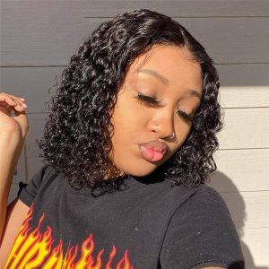 150% Curly Bob Human Hair Wigs Brazilian Remy Hair Bob Lace Front Wigs For Women Bleached Knots Bleached Knots 4x4 Closure Wig - Image 2