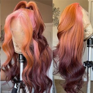 Body Wave Brown Pink Ombre Lace Front Wig Pre Plucked Brazilian Remy Brown Human Hair Wig Highlight Colored Wigs Transparent Wig - Image 3