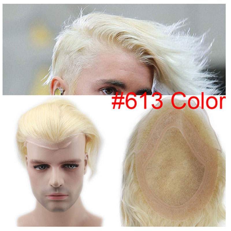 Men's Toupee 10"x8" Human Hair Thin Skin Hairpiece Hair Replacement Wigs Mono Lace Net Base for Men #21 Ash Blonde Color - Image 21