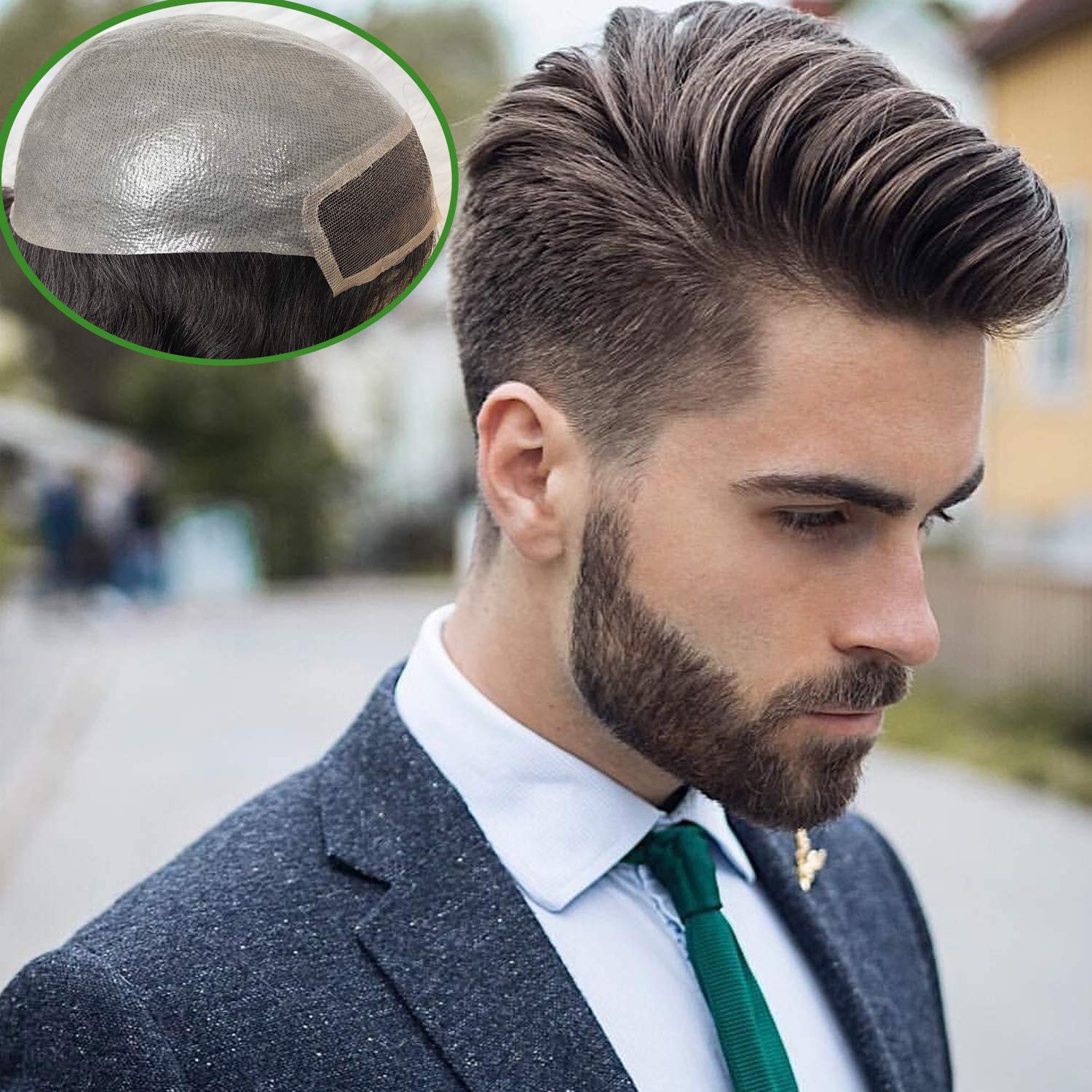 Toupee for Men 100% Human Hair Swiss Lace Front Hair Pieces PU V-looped Men's Hair Replacement System 1B Mixed 80% Grey Hair - Image 12