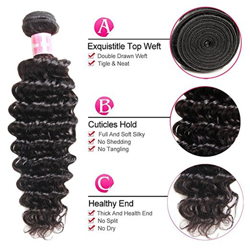 8a Deep Curly Wave 3 Bundles with Lace Frontal Closure 13×4 Ear to Ear Frontal with Bundles Bleached Knots Unprocessed Brazilian Deep Wave Hair - Image 6